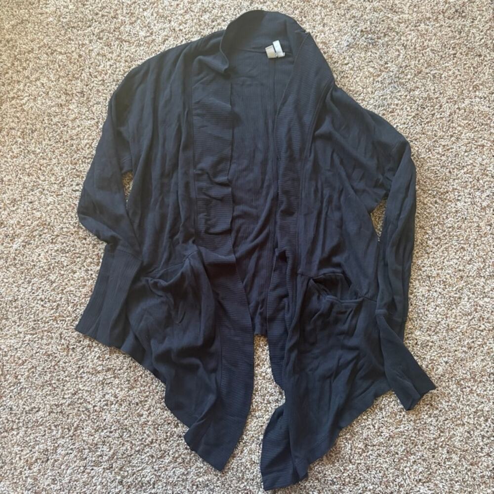 Z By Zella Size Large Black Open Front Cardigan Pockets Ribbed Knit Long Sleeve